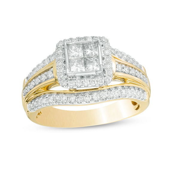 1.00 CT. T.W. Quad Princess-Cut Diamond Frame Multi-Row Engagement Ring ...