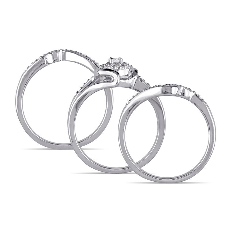 0.32 CT. T.W. Diamond Twist Bypass Three Piece Bridal Set in Sterling Silver|Peoples Jewellers
