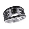 Thumbnail Image 0 of 1.27 CT. T.W. Black Diamond Buckle Vintage-Style Three Piece Bridal Set in Sterling Silver