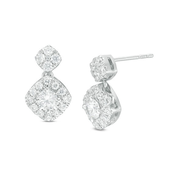 1.00 CT. T.W. Certified Canadian Diamond Tilted Square Frame Drop Earrings in 14K White Gold (I/I2)