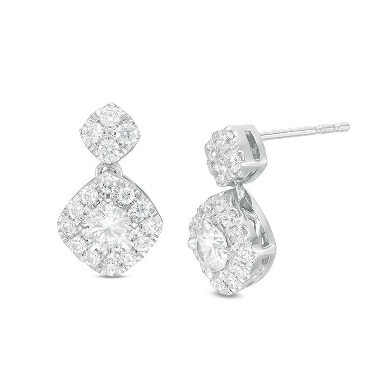 1.00 CT. T.W. Certified Canadian Diamond Tilted Square Frame Drop Earrings in 14K White Gold (I/I2)|Peoples Jewellers