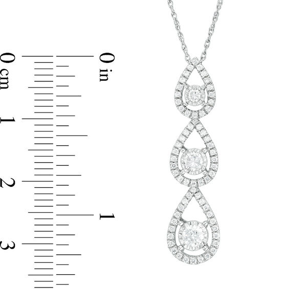 0.75 CT. T.W. Diamond Three Stone Teardrop Frame Linear Pendant in 10K White Gold