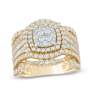 2.00 CT. T.W. Composite Diamond Cushion Frame Multi-Row Ring in 10K Gold