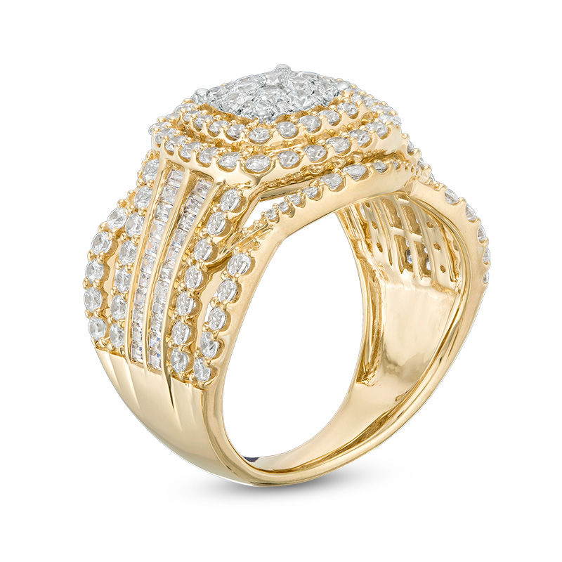 2.00 CT. T.W. Composite Diamond Cushion Frame Multi-Row Ring in 10K Gold