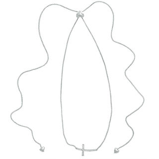 0.09 CT. T.W. Diamond Sideways Cross Bolo Necklace in Sterling Silver - 30"