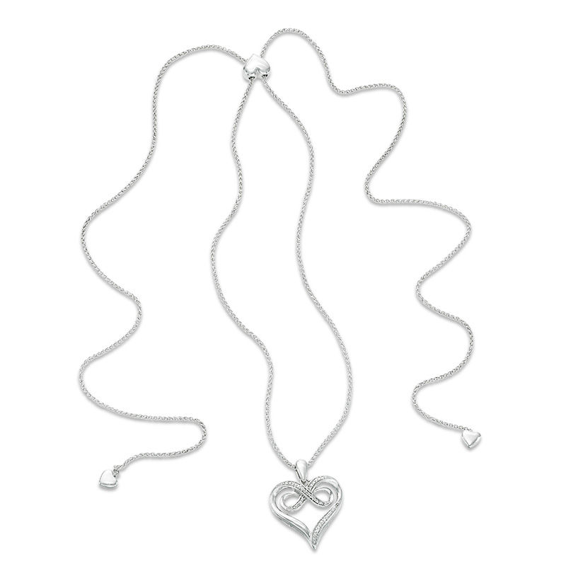 Diamond Accent Infinity Heart Bolo Necklace in Sterling Silver - 30"|Peoples Jewellers