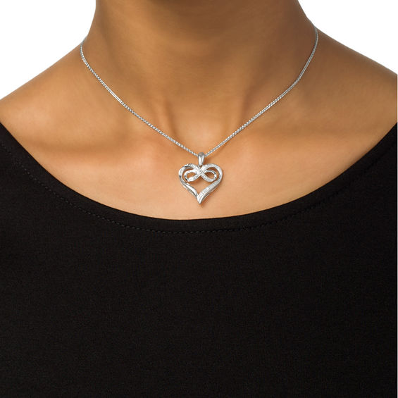 Diamond Accent Infinity Heart Bolo Necklace in Sterling Silver - 30"