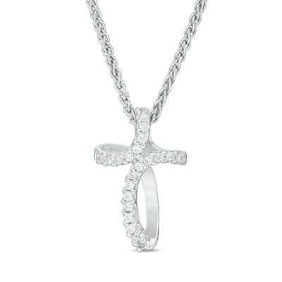 Diamond Accent Loop Cross Bolo Necklace in Sterling Silver - 30"