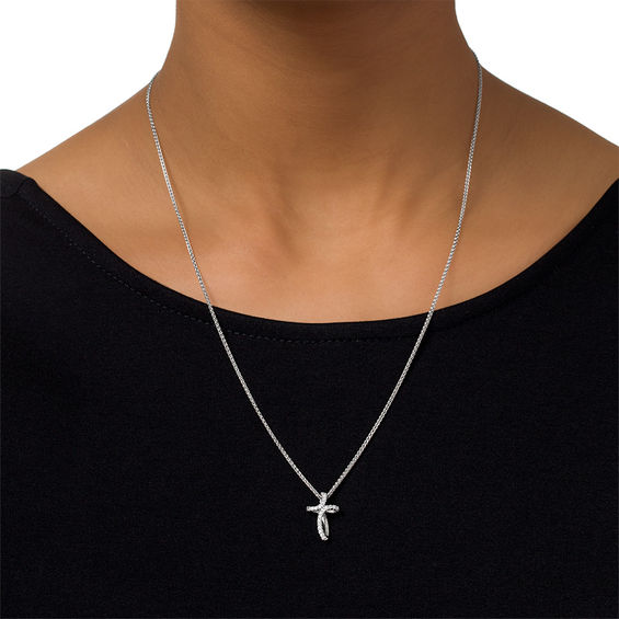 Diamond Accent Loop Cross Bolo Necklace in Sterling Silver - 30"