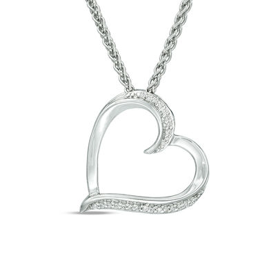 Diamond Accent Tilted Heart Bolo Necklace in Sterling Silver - 30"