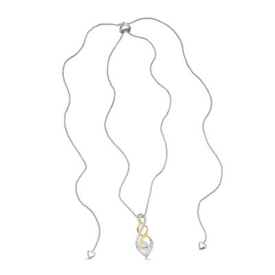 Diamond Accent Swirl Flame "MOM" Bolo Necklace in Sterling Silver and 10K Gold - 30"