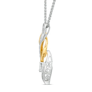 Diamond Accent Swirl Flame "MOM" Bolo Necklace in Sterling Silver and 10K Gold - 30"