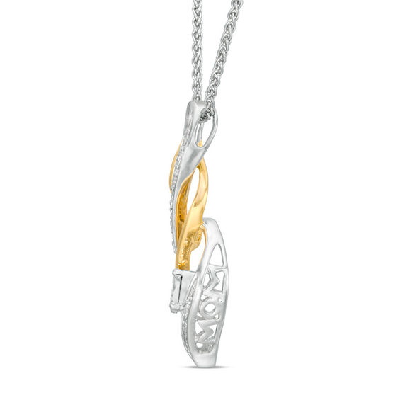 Diamond Accent Swirl Flame "MOM" Bolo Necklace in Sterling Silver and 10K Gold - 30"