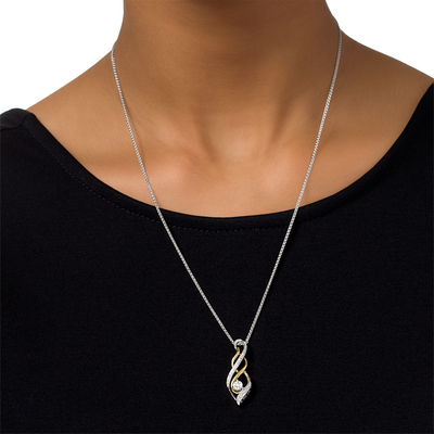 Diamond Accent Swirl Flame "MOM" Bolo Necklace in Sterling Silver and 10K Gold - 30"