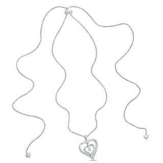 0.09 CT. T.W. Diamond Double Heart Bolo Necklace in Sterling Silver - 30"