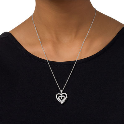 0.09 CT. T.W. Diamond Double Heart Bolo Necklace in Sterling Silver - 30"