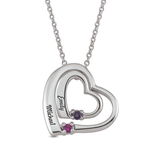 two heart birthstone necklace