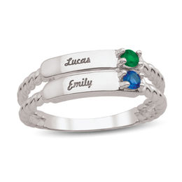Couple's Birthstone Double Bar Split Shank Ring (2 Stones and Names)