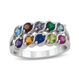 Mother's Birthstone Double Row &quot;S&quot; Ring (7-12 Stones)