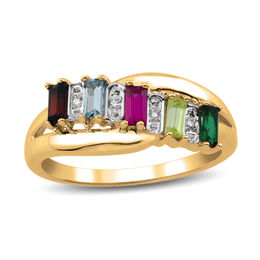 Mother's Baguette Birthstone and Diamond Accent Crossover Ring (5 Stones)