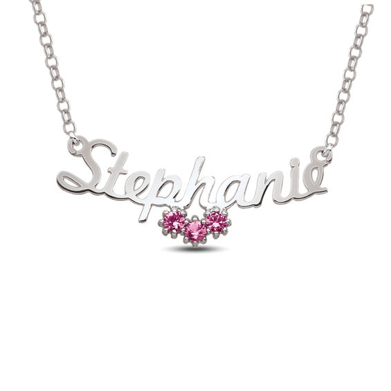 Birthstone And Name Flower Necklace 3 Stones And 1 Name Peoples Jewellers