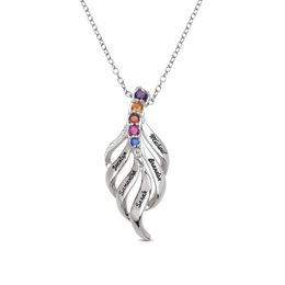 Mother's Birthstone and Diamond Accent Leaf Pendant (5 Stones and Names)