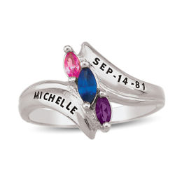 Daughter’s Marquise Birthstone Bypass Ring (3 Stones and 1-2 Lines)