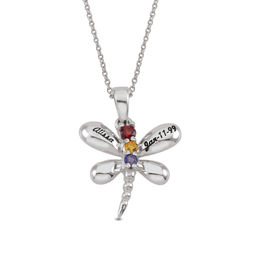 Daughter's Birthstone and Name Dragonfly Pendant (3 Stones and 1-2 Lines)