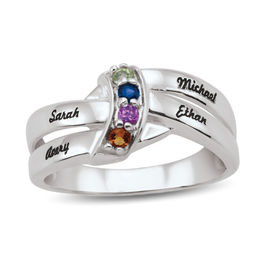 Mother's Birthstone Multi-Row Knot Ring (4 Stones and Names)