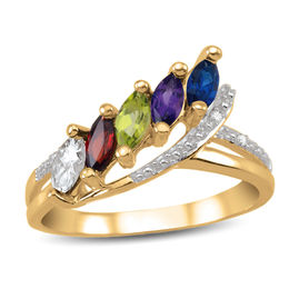 Mother's Marquise Birthstone and Diamond Accent Overlay Ring (5 Stones)