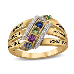Mother's Birthstone and Diamond Accent Multi-Row Slant Ring (6 Stones and Names)