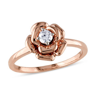 0.14 CT. Diamond Solitaire Flower Promise Ring in 10K Rose Gold