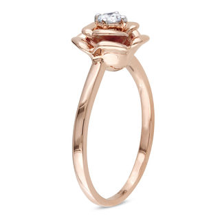 0.14 CT. Diamond Solitaire Flower Promise Ring in 10K Rose Gold