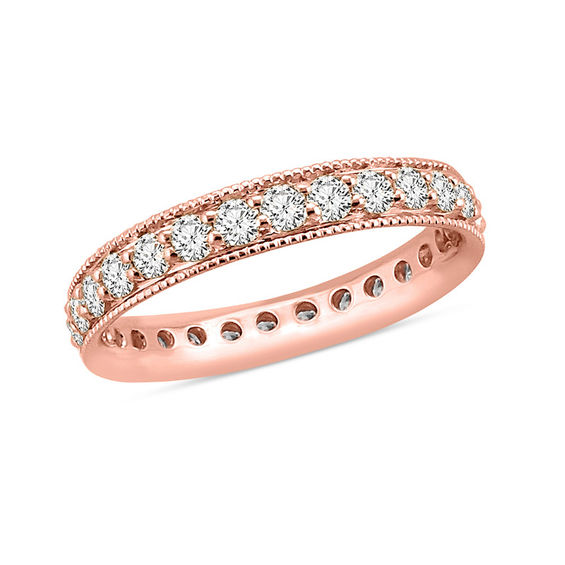 0.95 CT. T.W. Diamond Channel Set Vintage-Style Eternity Wedding Band in 14K Rose Gold