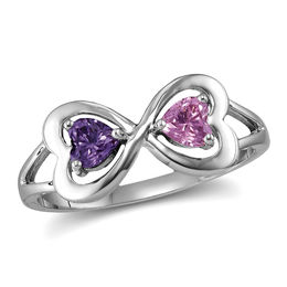 Couple's Heart-Shaped Birthstone Infinity Split Shank Ring (2 Stones)