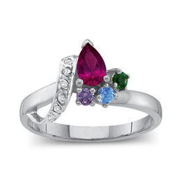 Mother's Birthstone and Diamond Accent Twisted Ribbon Crossover Ring (2-7 Stones)