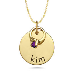 Mother's Birthstone Ring Charm with Round Disc Pendant (1 Stone and Name)