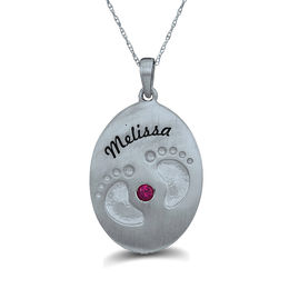Mother's Birthstone Footprints Oval Disc Pendant (1 Stone and Name)