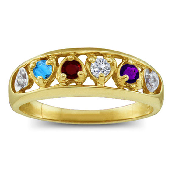 Mother's Birthstone Alternating Hearts Ring (2-6 Stones)