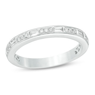 0.28 CT. T.W. Baguette and Round Diamond Alternating Wedding Band in 14K White Gold