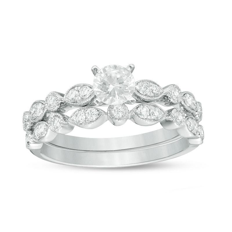 0.75 CT. T.W. Certified Canadian Diamond Vintage-Style Bridal Set in 14K White Gold (I/I1)|Peoples Jewellers