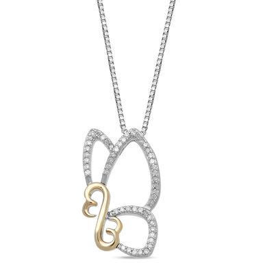 Open Hearts by Jane Seymour™ 0.07 CT. T.W. Diamond Butterfly Pendant in Sterling Silver and 10K Gold