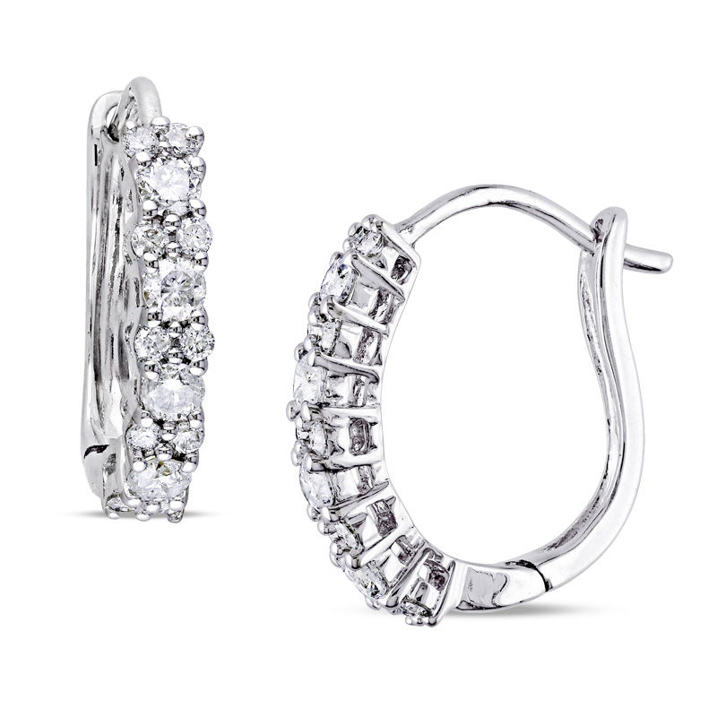 0.48 CT. T.W. Diamond U-Hoop Earrings in 14K White Gold | Peoples Jewellers