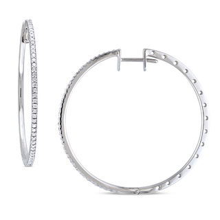 0.50 CT. T.W. Diamond Hoop Earrings in 10K White Gold