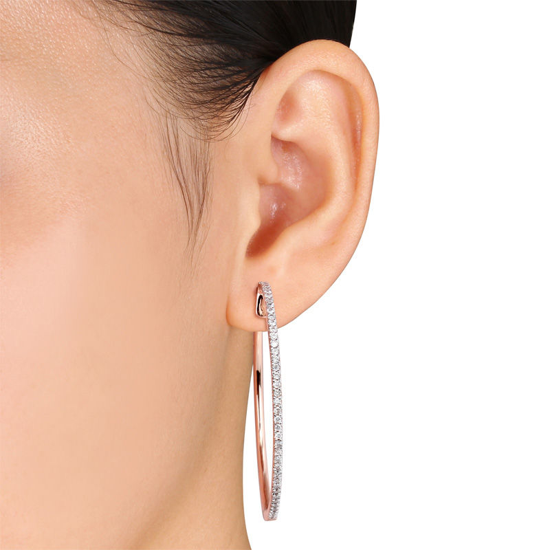 0.50 CT. T.W. Diamond Hoop Earrings in 10K Rose Gold|Peoples Jewellers