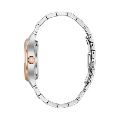 Ladies' Bulova Automatic Diamond Accent Two-Tone Watch with Mother-of-Pearl Skeleton Dial (Model: 98P170)