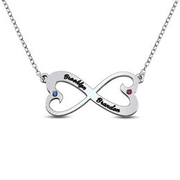 Couple's Birthstone Heart-Shaped Infinity Necklace (2 Stones and Names)