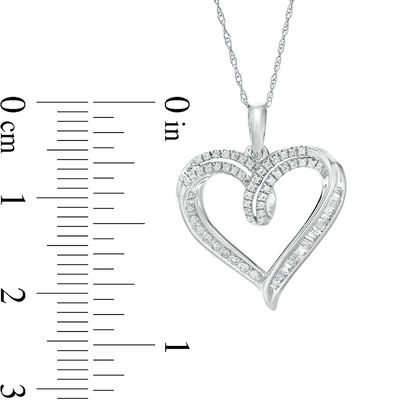 0.25 CT. T.W. Baguette and Round Diamond Heart Pendant in 10K White Gold