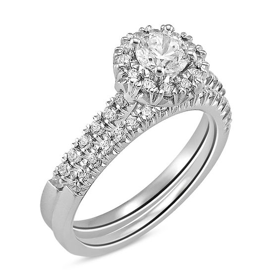 0.77 CT. T.W. Diamond Frame Bridal Set in 14K White Gold