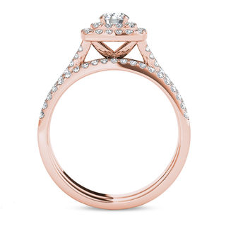 0.95 CT. T.W. Diamond Double Cushion Frame Split Shank Bridal Set in 14K Rose Gold